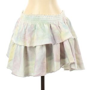 LOVESHACKFANCY pastel ruffle tie dye cotton tiered mini skirt in unicorn Size XS